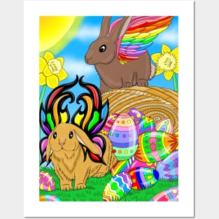 Easter bunnies with wings Posters and Art